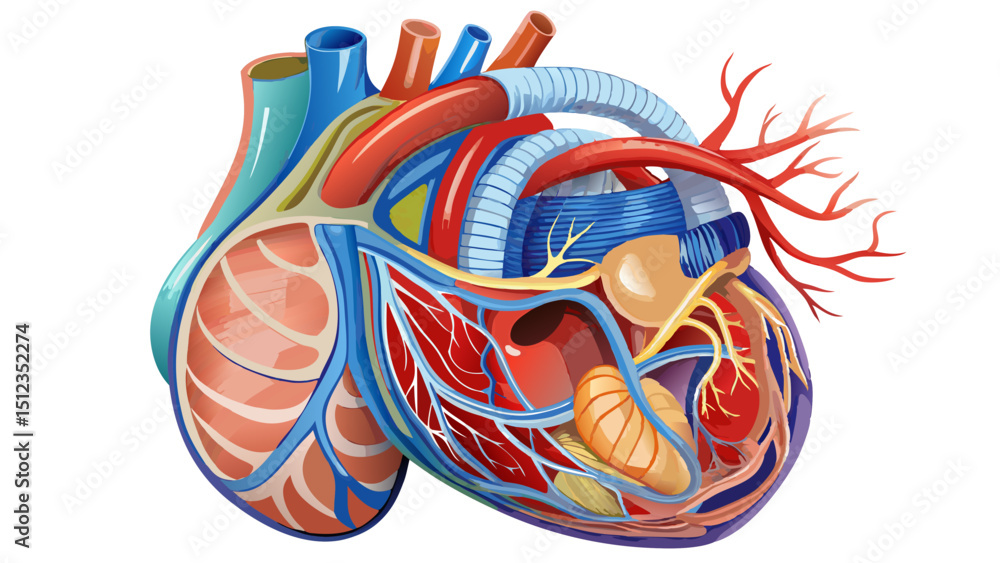 Obraz premium Human Heart Anatomy Detailed Model of Cardiovascular System
