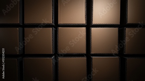 A collection of brown cardboard boxes arranged in a grid pattern.