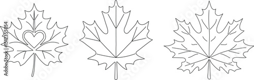maple leaf line drawing, maple leaves free hand line art drawing, doodle drawing vector illustration