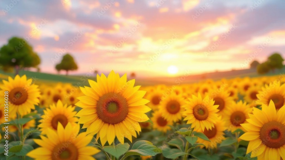 Fototapeta premium Sunflower Field Under Beautiful Sky At Sunset