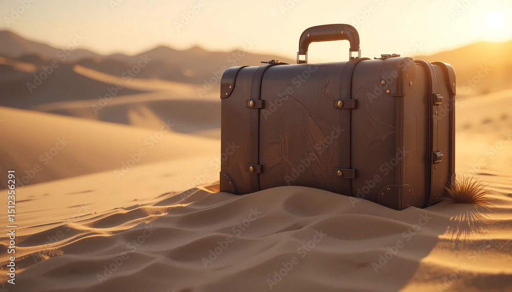 custom made wallpaper toronto digitalClassic Brown Suitcase Half Buried in Desert Sand Digital Illustration