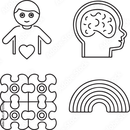 Autism Day Icons with Puzzle Brain Child and Sensory Toys