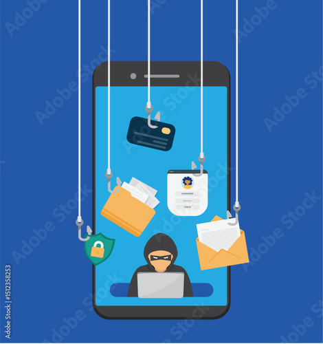 Phishing scam concept. Fraud protection, password steal, data phishing