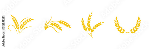 Ears of wheat symbols. Wheat silhouettes. Wheat ears icons and logo set