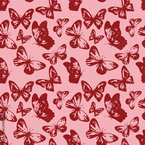 Pattern with butterflies on pink background