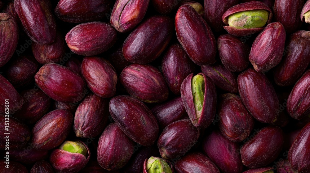 A pile of unopened, deep red, round nuts. A pile of unopened, deep red, round nuts.