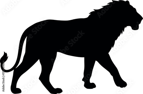 Majestic Lion Silhouette - Powerful Big Cat Illustration - Wildlife Art - African Safari Animal - King of the Jungle - Panthera Leo - Nature Conservation Symbol - Predatory Mammal Image