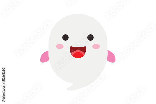 Cute white ghost cartoon character with pink tongue vector illustration