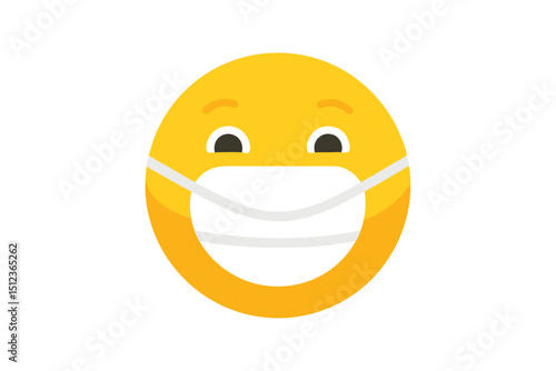 Yellow emoji face wearing a white medical mask vector illustration