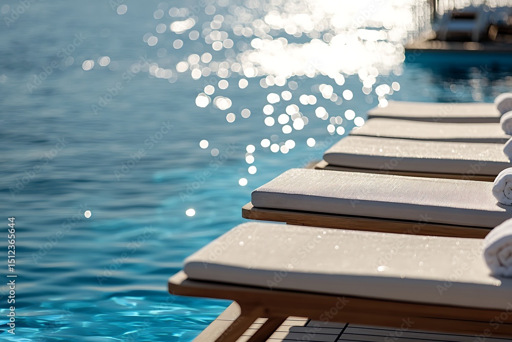 Fototapeta premium Luxury Poolside Loungers at a Sunny Resort