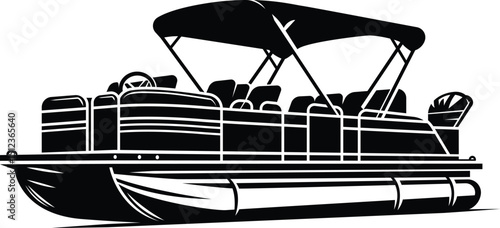 Pontoon boat silhouette, vector illustration, black color