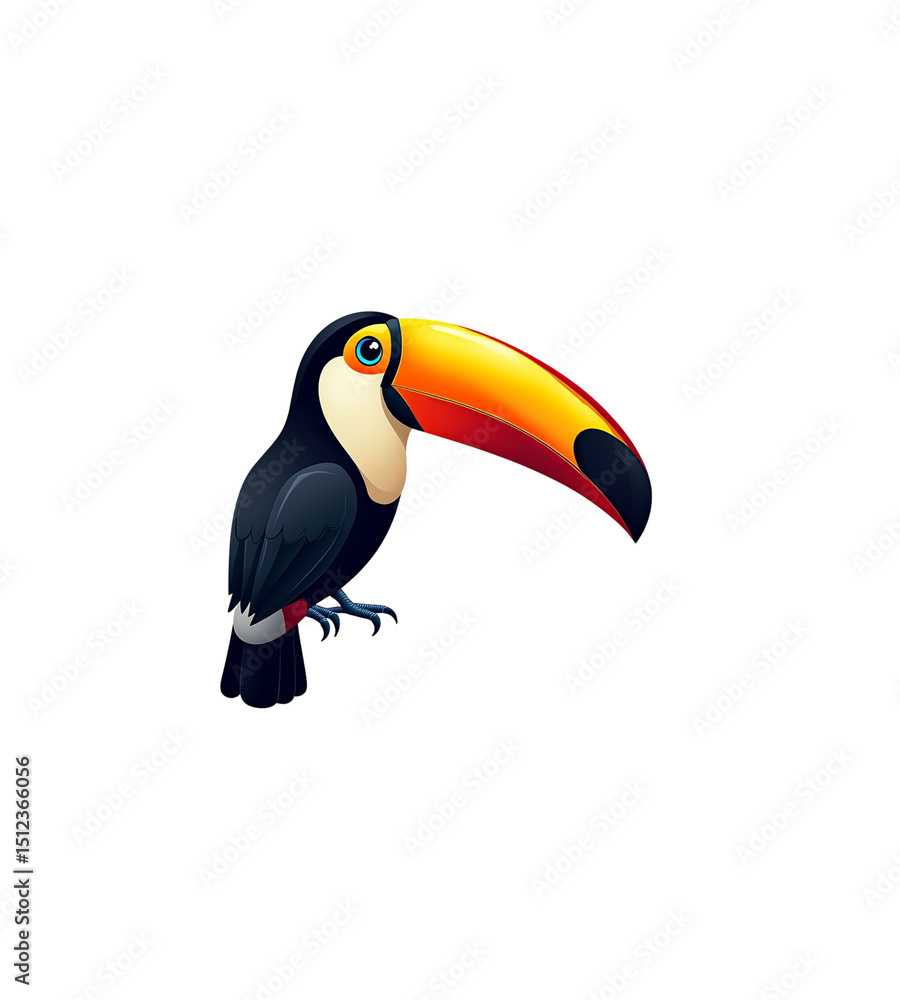 Naklejka premium Vibrant illustration of a colorful toucan bird with a large beak against a black background