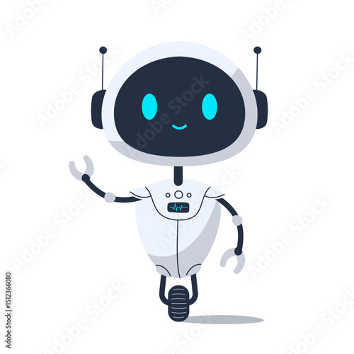 Cute friendly robot. Flat vector illustration of futuristic AI character with smiling face. Artificial intelligence and robotics concept