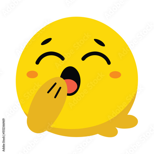 Sleepy yellow emoji covering mouth with hand vector illustration