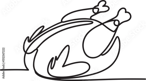 Whole boiled chicken in continuous one line art style, minimalist food illustration with clean black outline on white background

