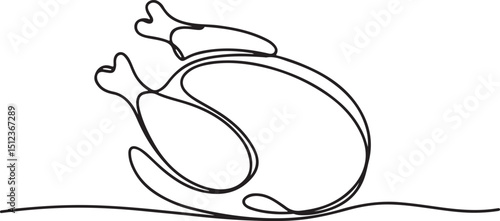 Whole boiled chicken in continuous one line art style, minimalist food illustration with clean black outline on white background

