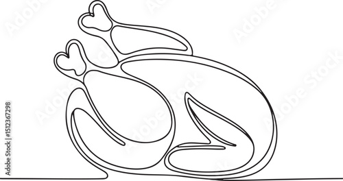 Whole boiled chicken in continuous one line art style, minimalist food illustration with clean black outline on white background

