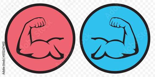 Flexing arm set icon. Power and strong muscle biceps icons. Vector isolated on Transparent Background. EPS 10.
