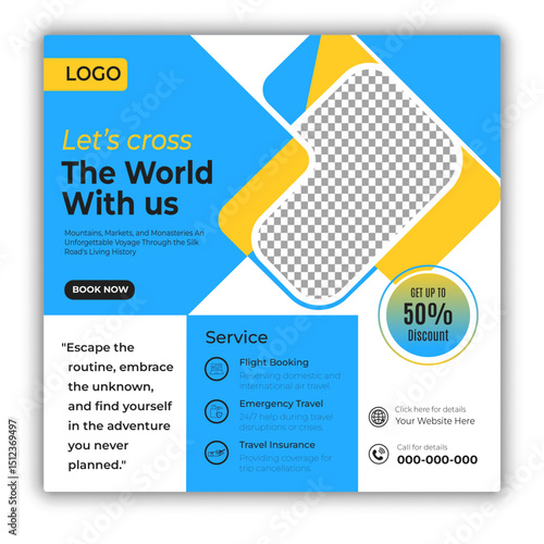 Travel and tour social media posts and web banner square design template
