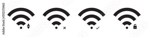 Wi-Fi icon set. Network symbol. Wireless connection vector illustration. Wi-Fi signal sign. Hotspot pictogram.