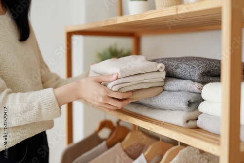 Minimalist Style in Wardrobe a Concept of Organize Your Clothes and Tidy up Your Aesthetic Interior Space