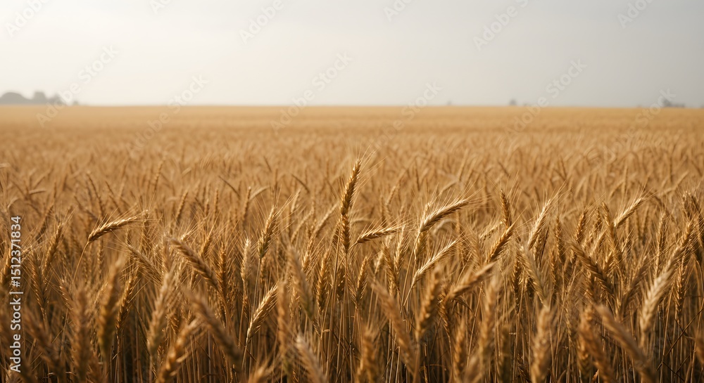 Obraz premium Minimalist wheat field with repeating patterns under cloudy sky