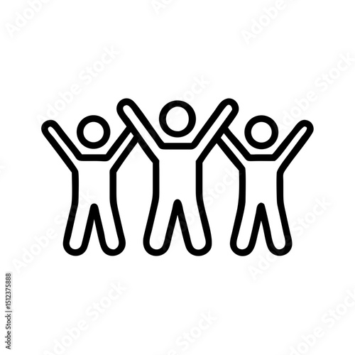 Group of three cheering people celebrating together as a simple linear vector icon  