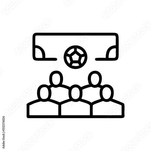 Simple linear vector icon of football crowd with soccer ball  