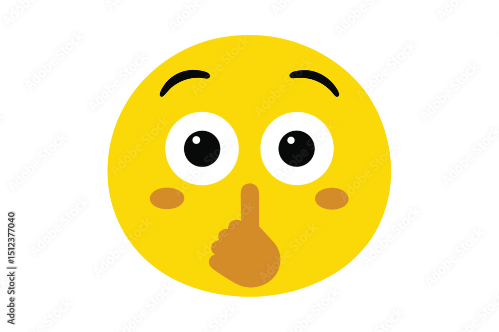 Fototapeta premium Yellow emoji shushing with finger to lips vector illustration