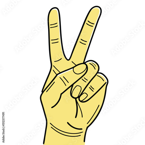 Yellow hand forming peace sign vibrant vector graphic