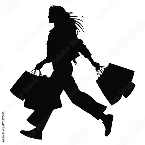 Woman carrying shopping bags silhouette
