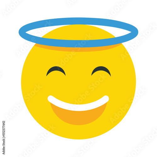 Smiling yellow emoji with blue halo vector illustration