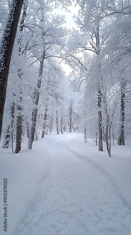 Fototapeta premium A peaceful snow covered forest path