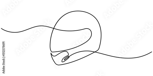 Continuous line drawing representing a motorcycle helmet. Sport Helmet Black Stroke Linear Icon. Continuous line vintage helmet line art vector illustration with background editable stroke.