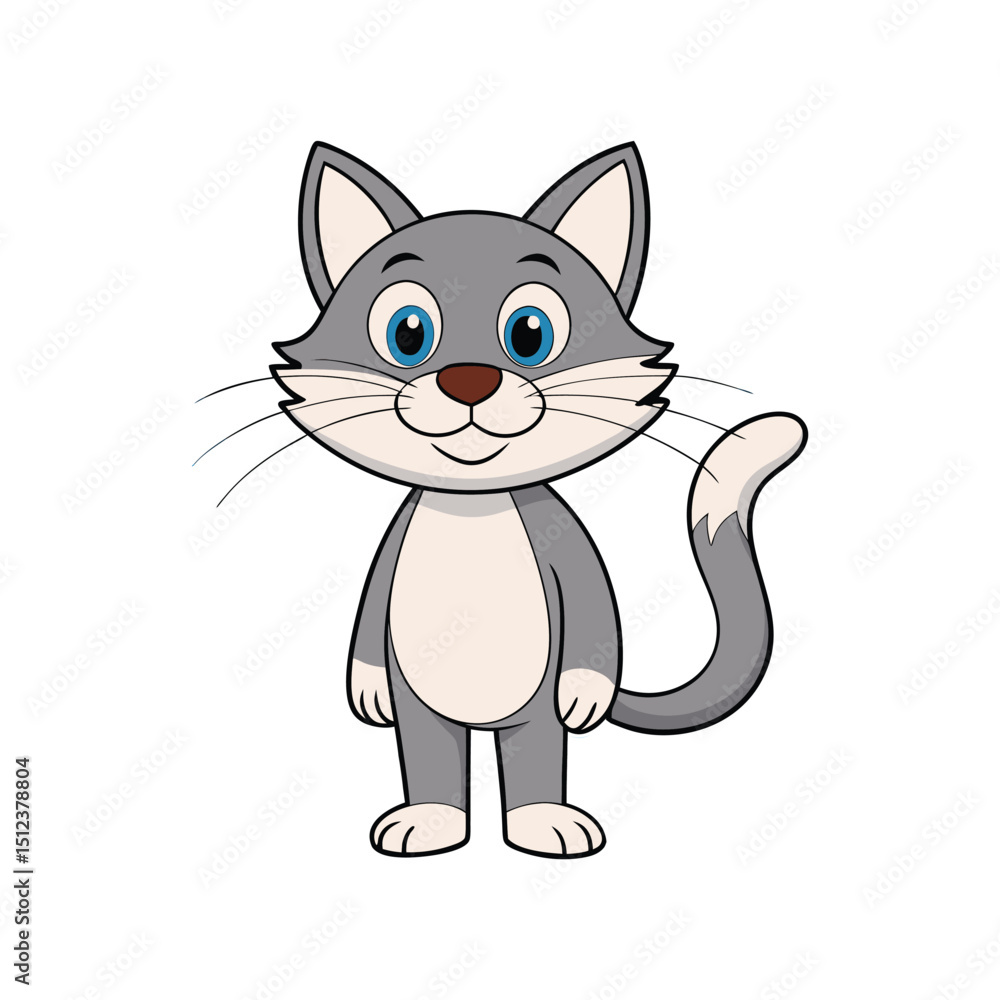 Adorable cartoon cat standing and smiling vector illustration for kids' designs, stickers, books, and educational use Adorable cartoon cat standing and smiling vector illustration for kids' designs, stickers, books, and educational use