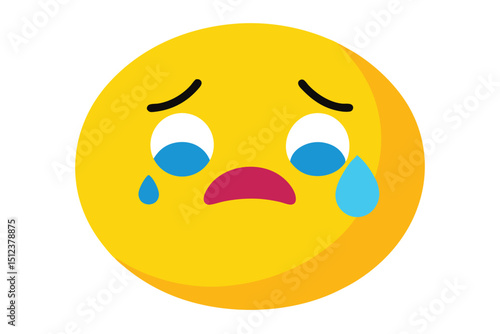 Sad yellow emoji crying with large tears emotional vector illustration