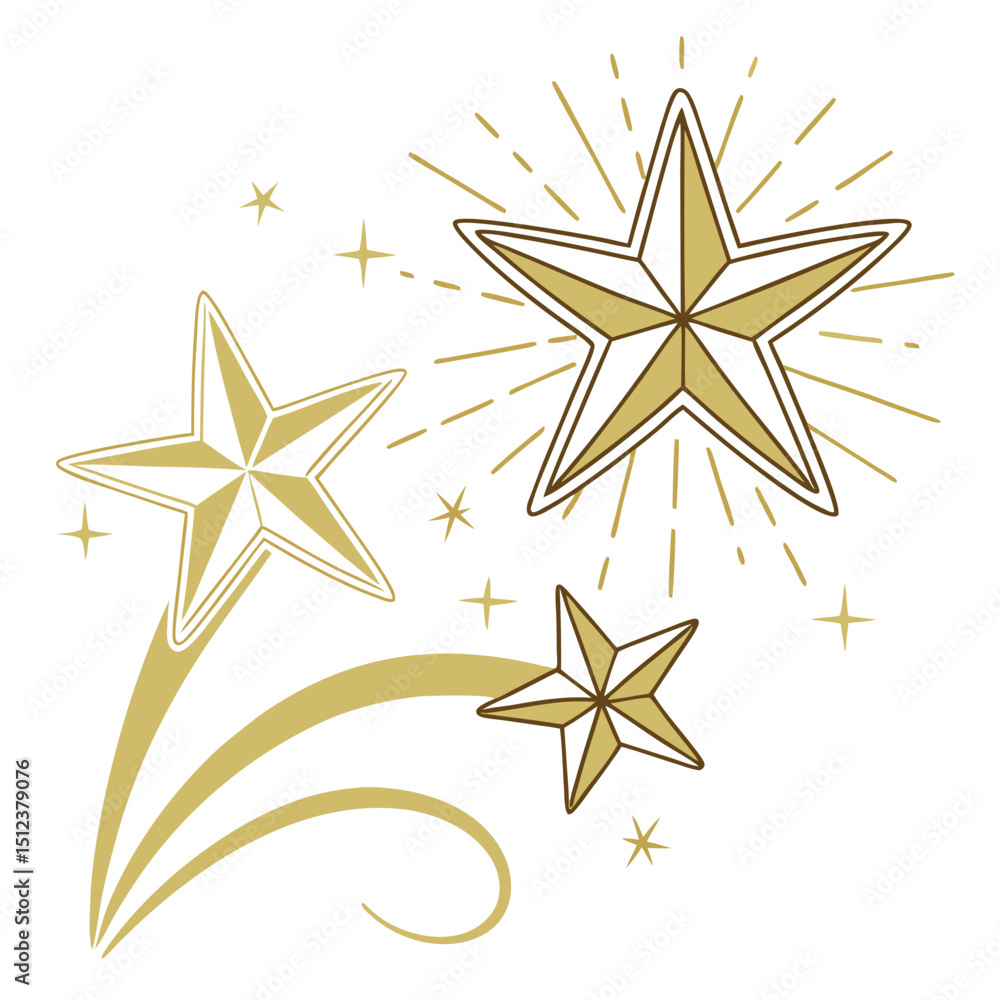 Obraz premium Three golden sparkling stars shining clean vector graphic