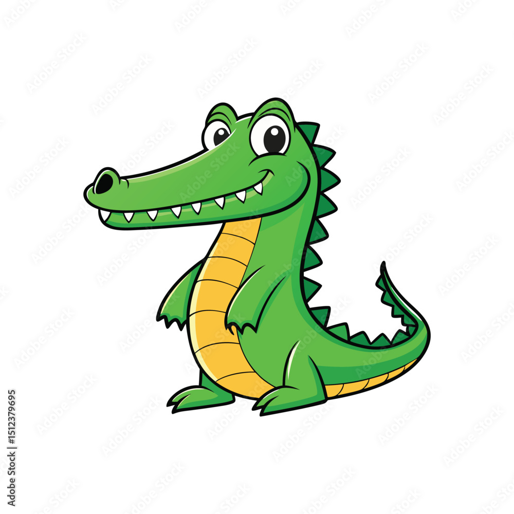 Obraz premium Funny crocodile cartoon vector character for kids’ wildlife books, zoo projects, jungle animal games, and educational themes