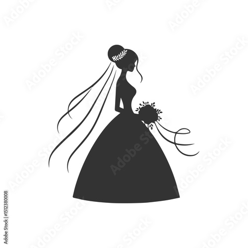 Minimalist bride silhouette on white background. Vector illustration