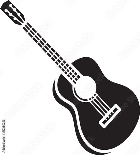 Vector illustration of a black and white acoustic guitar isolated on white background