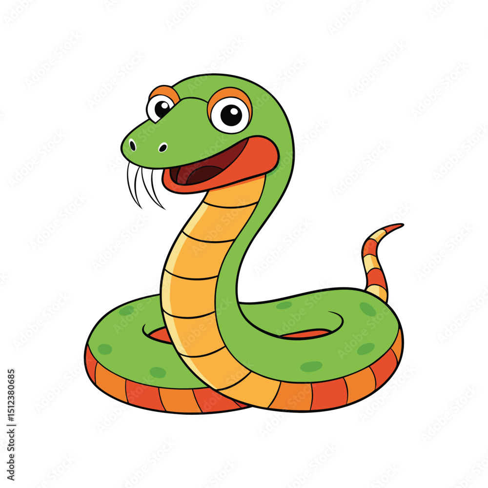 Fototapeta premium Cute Cartoon Snake with Smile – Colorful Reptile Vector for Kids