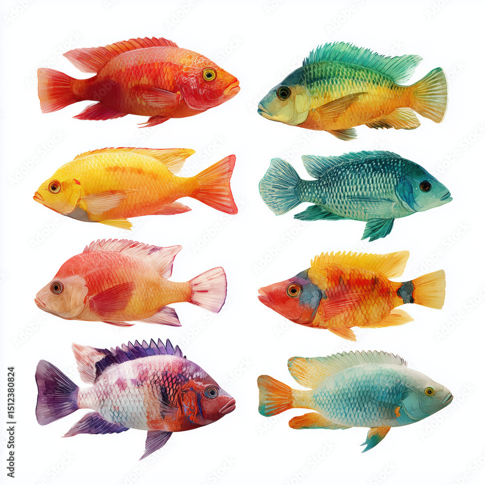 Vibrant Cichlid Fish Collection , PNG isolated cut out image Vibrant Cichlid Fish Collection , PNG isolated cut out image