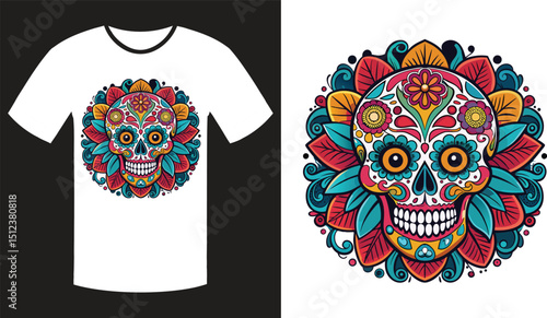 Vibrant Sugar Skull with Traditional Floral Patterns Celebrating Hispanic Heritage