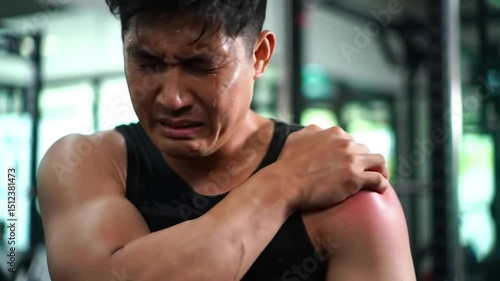 Man suffering from shoulder pain after workout
