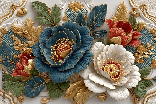 Intricate carved floral motif wall decor high resolution picture