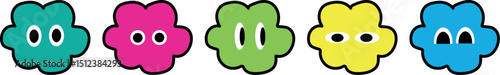 Colorful Vector Set of Cool Hipster Retro Stickers: Smiley Face Labels, Comic-Style Badges, and Funky Geometric Patches from the Y2K and 90s Era