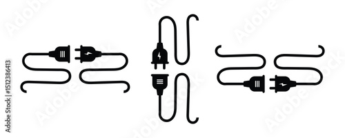 Plug icons set. Electric socket with plug icons silhouette symbol isolated on white background. Plug icons for your web site, logo, app and UI design. Vector illustration.