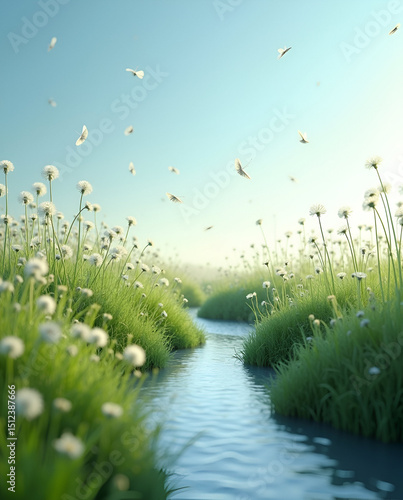 Meadow grass with water 