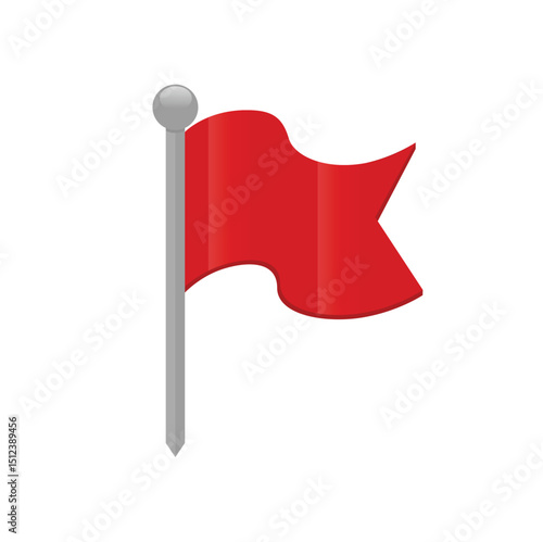 Waving red flag for marking location on maps and navigation systems. Vector illustration.