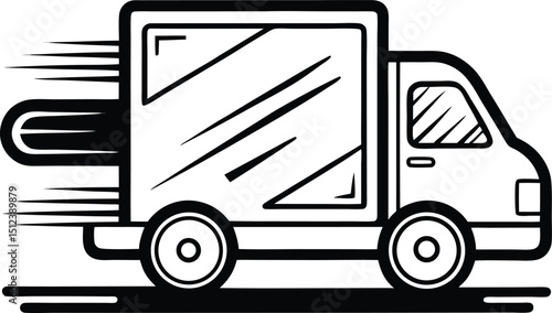 Black and white moving truck with open back illustration